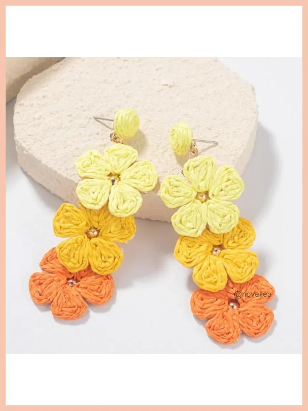 Raffia Flower Drop Earrings Handmade Boho Statement Dangle Jewelry